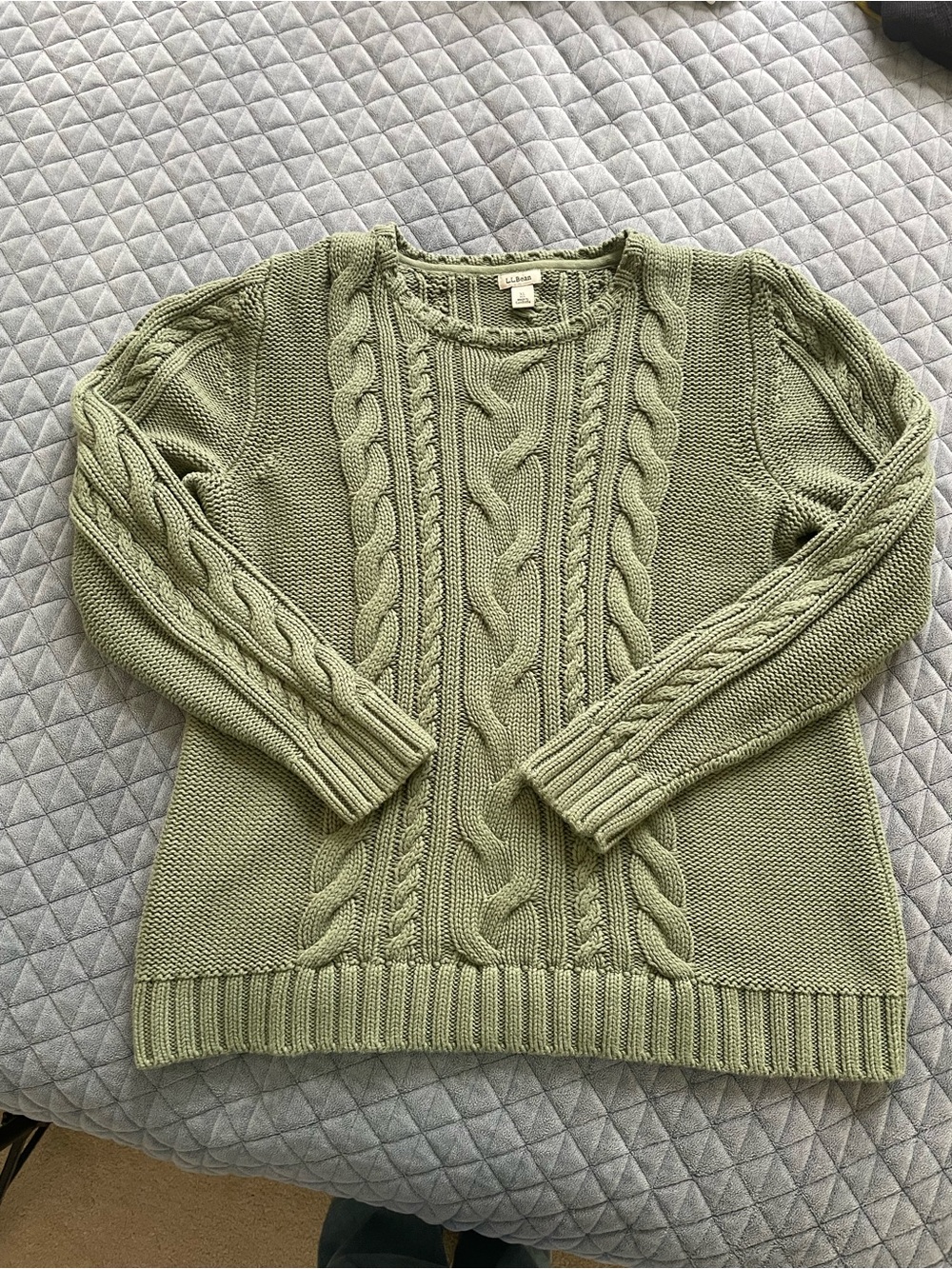 Ll bean double Cable Knit Sweater - Sage Green Womens xl cotton